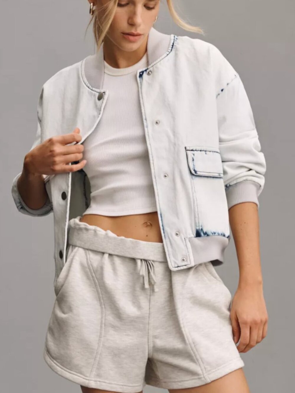 Avec Les Filles Washed Denim Bomber Jacket Size XXS